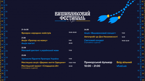 Поднятие 30-метрового флага, диктант и цепь из вышиванок: в Одессе состоится «Вышиванковый фестиваль»